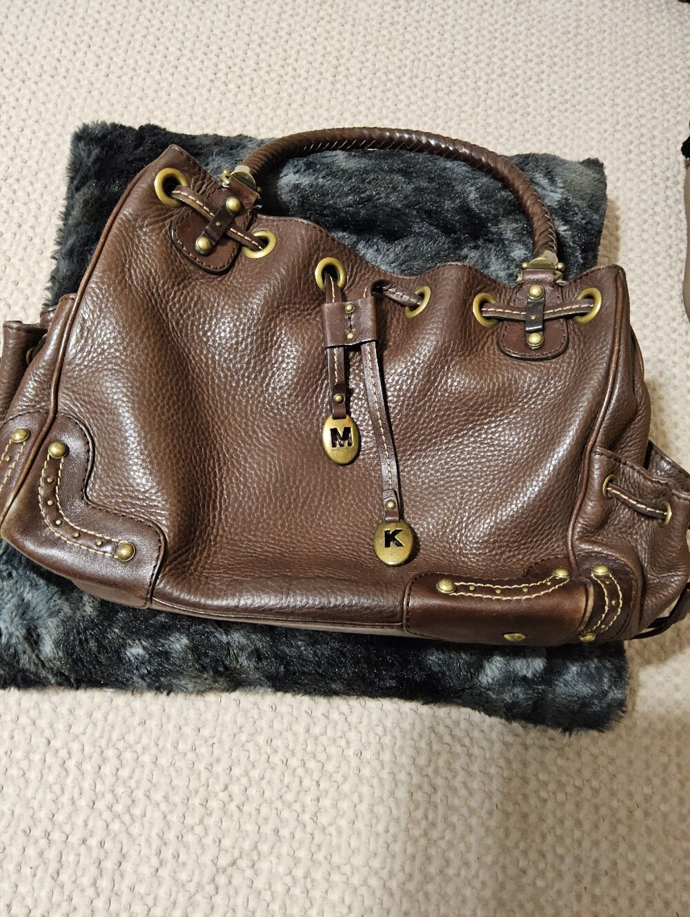 Michael Kors Brown Leather Shoulder Bag with Braided Handle